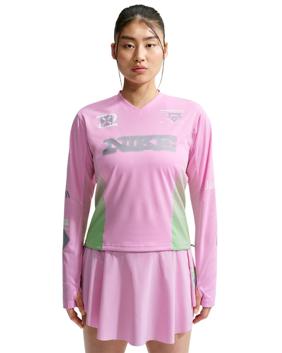 Nike Women's Swift Long Sleeve Running Top - Pink/Green - PINK/GREEN